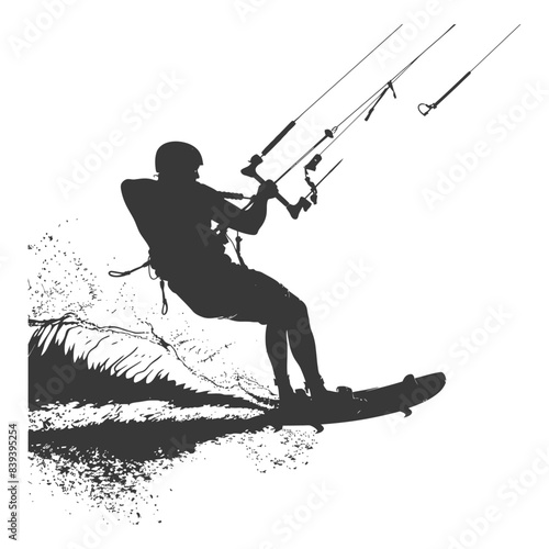silhouette kitesurfing woman athlete in action full body black color only