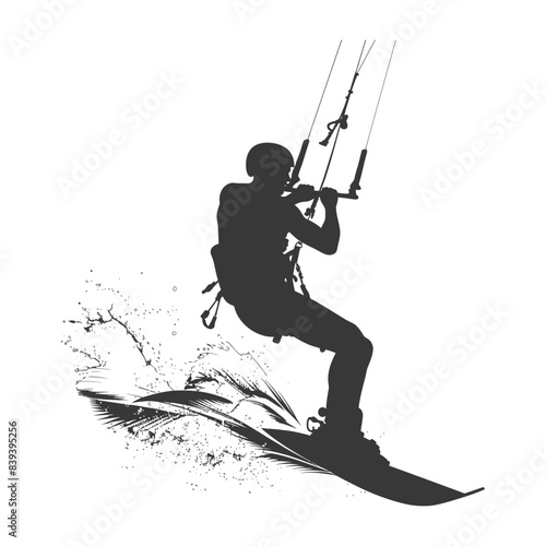 silhouette kitesurfing woman athlete in action full body black color only