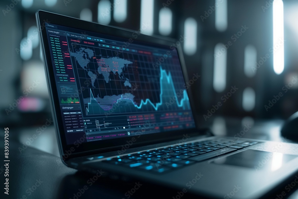 laptop with digital chart data by generative ai laptop with digital chart data by generative ai