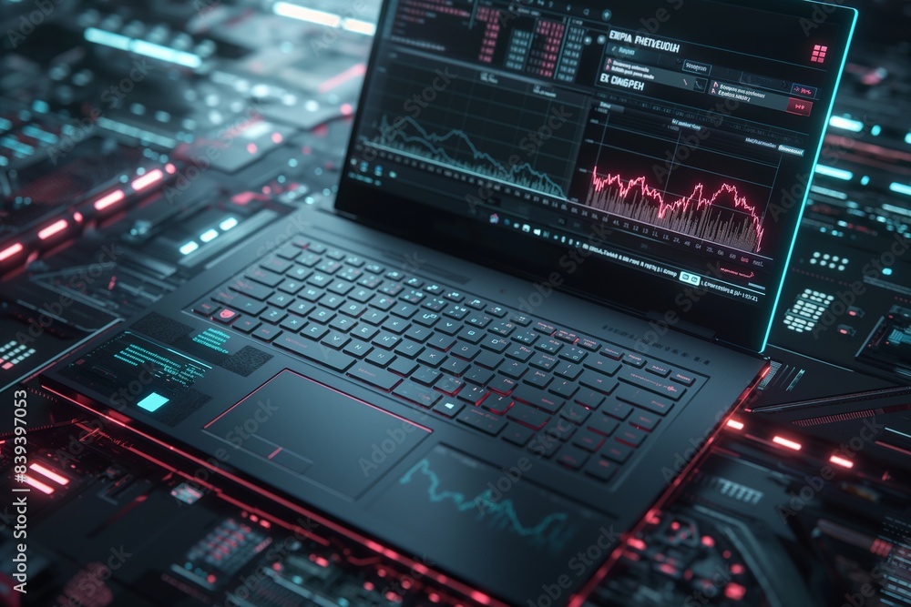 laptop with digital chart data by generative ai laptop with digital chart data by generative ai