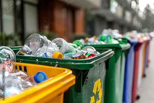 Recycling Bin Filled with Sorted Recyclables Highlighting Waste Management