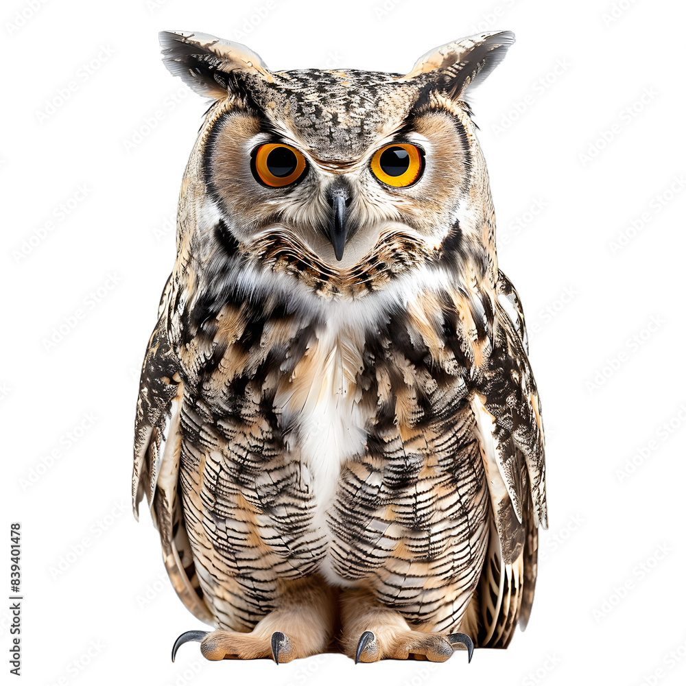 Obraz premium [Transparent Background PNG]A close up of an owl with big yellow eyes