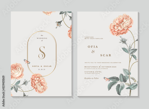 Wedding Invitation Template with Peony