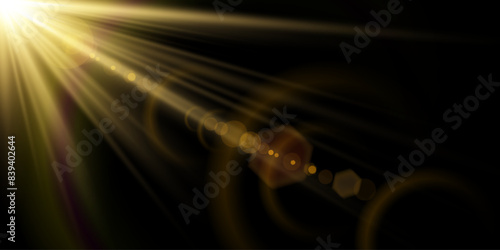 The background is a beam of light or sunbeam vector. It features an abstract golden light that sparkles and flashes like a spotlight, with golden sunlight glitter on a transparent background.