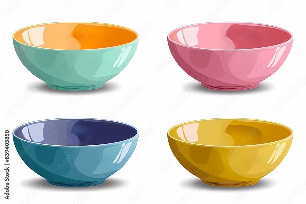 Futuristic 64-Bit Bowl Set Vector Illustration in Flat Design on White Background Futuristic 64-Bit Bowl Set Vector Illustration in Flat Design on White Background