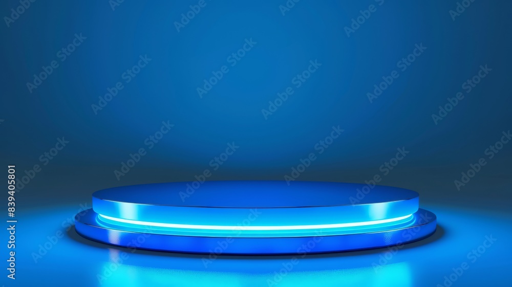 Futuristic Blue Display Platform with LED Illumination and Gradient Background for Modern Exhibits. Futuristic Blue Display Platform with LED Illumination and Gradient Background for Modern Exhibits.
