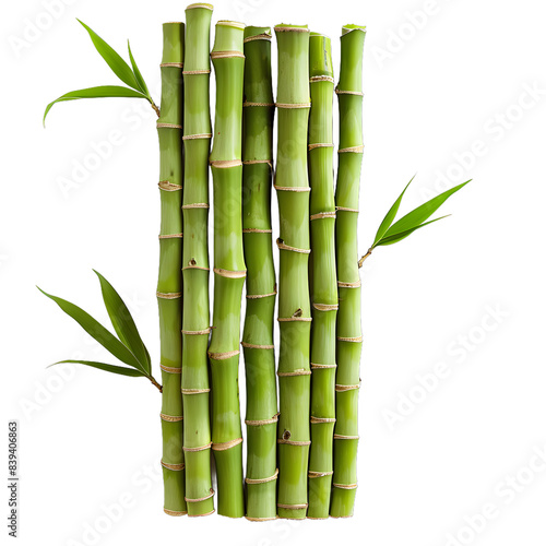 [Transparent Background PNG]Fresh green bamboo stalks with leaves