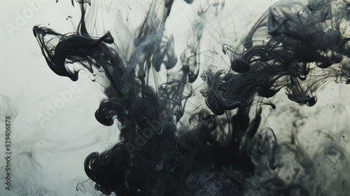 Dark Abstract Horror Scene with Ghostly Black Ink Forms in Water