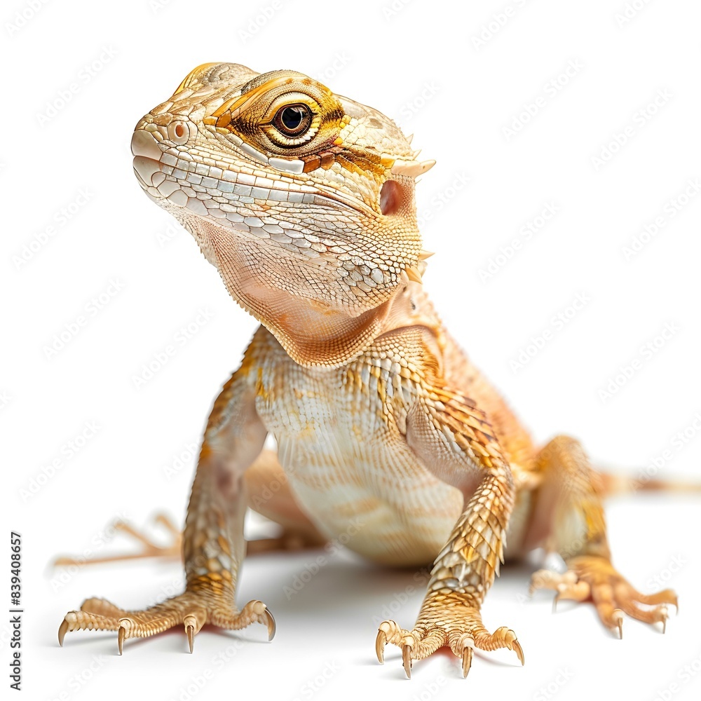 Obraz premium Curious Bearded Dragon on White Background