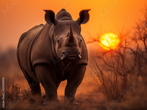 A Rhino Silhouetted Against The Rising Sun  With The First Light Of Dawn  2 