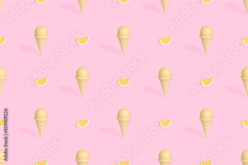 Seamless pattern on the theme of ice cream. Orange flavored ice cream.
