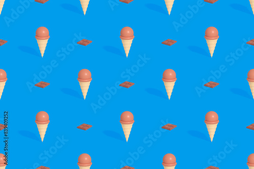 Seamless pattern on the theme of ice cream. Ice cream with chocolate.