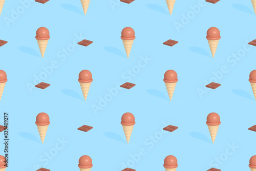 Seamless pattern on the theme of ice cream. Ice cream with chocolate.