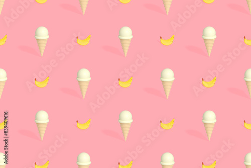 Seamless pattern on the theme of ice cream. Ice cream with banana.