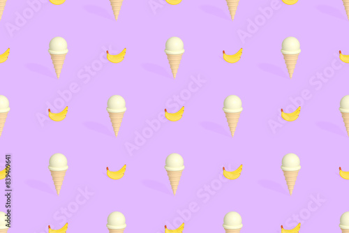 Seamless pattern on the theme of ice cream. Ice cream with banana.
