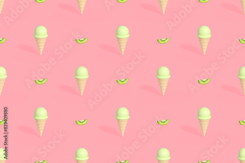Seamless pattern on the theme of ice cream. Ice cream with kiwi.