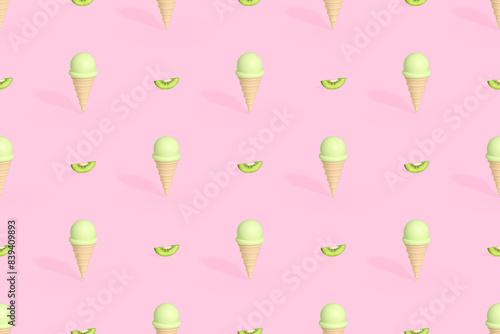 Seamless pattern on the theme of ice cream. Ice cream with kiwi.