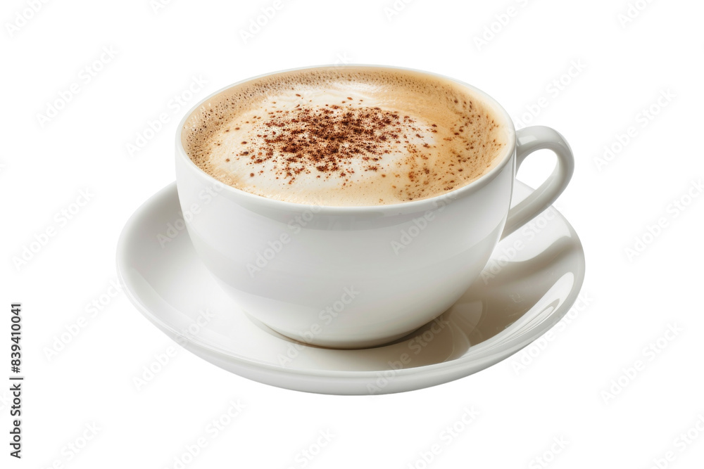 A cup of cappuccino with a sprinkle of cinnamon on top in isolated on transparent background A cup of cappuccino with a sprinkle of cinnamon on top in isolated on transparent background