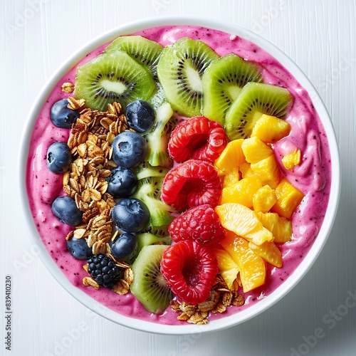 Smoothie bowl - cafe-style Acai Bowl toppings with Berries and Granola
