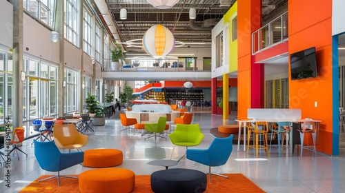 An image featuring an innovation hub, showcasing vibrant and high-tech design in a setting of a tech incubator, emphasizing creativity and collaboration. --ar 16:9 