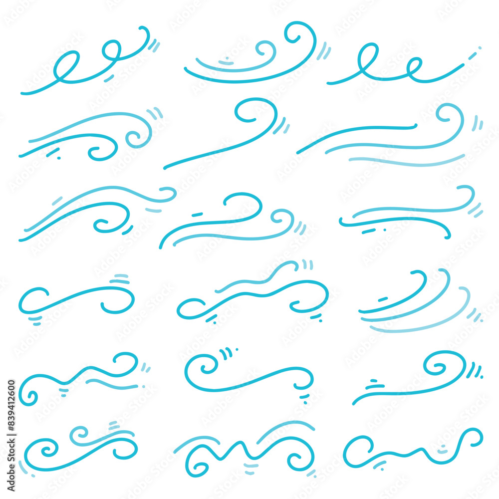 Water line freehand handwritten doodle set Water line freehand handwritten doodle set