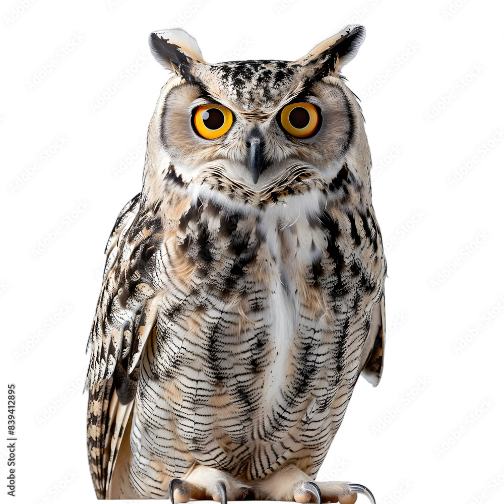 Obraz premium [Transparent Background PNG]Great Horned Owl Portrait on White