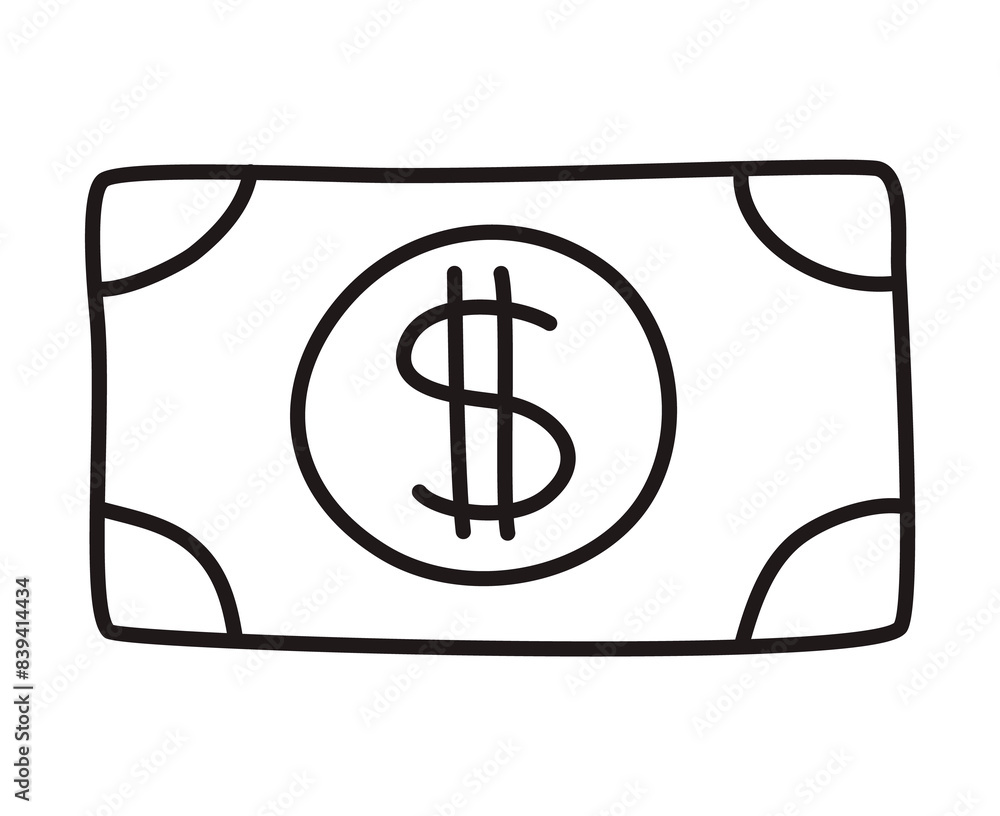 Doodle dollar bill icon or logo, hand drawn with thin black line. Png clipart isolated on transparent background Doodle dollar bill icon or logo, hand drawn with thin black line. Png clipart isolated on transparent background
