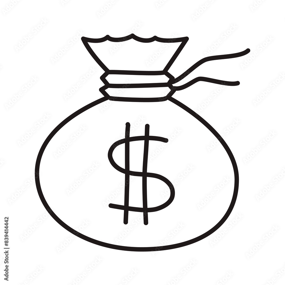 Doodle money bag icon or logo, hand drawn with thin black line. Png clipart isolated on transparent background Doodle money bag icon or logo, hand drawn with thin black line. Png clipart isolated on transparent background