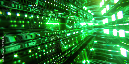 The Labyrinth of Lightspeed: A cluster of flashing modems, blinking bright neon lights. (Neon Green)