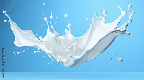 Splashing Milk and Yogurt Isolated on Blue Background - 3D Render with Clipping Path for Stock Illustration