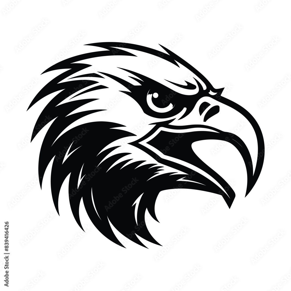 A very cool black and white eagle head on a white background. A very cool black and white eagle head on a white background.
