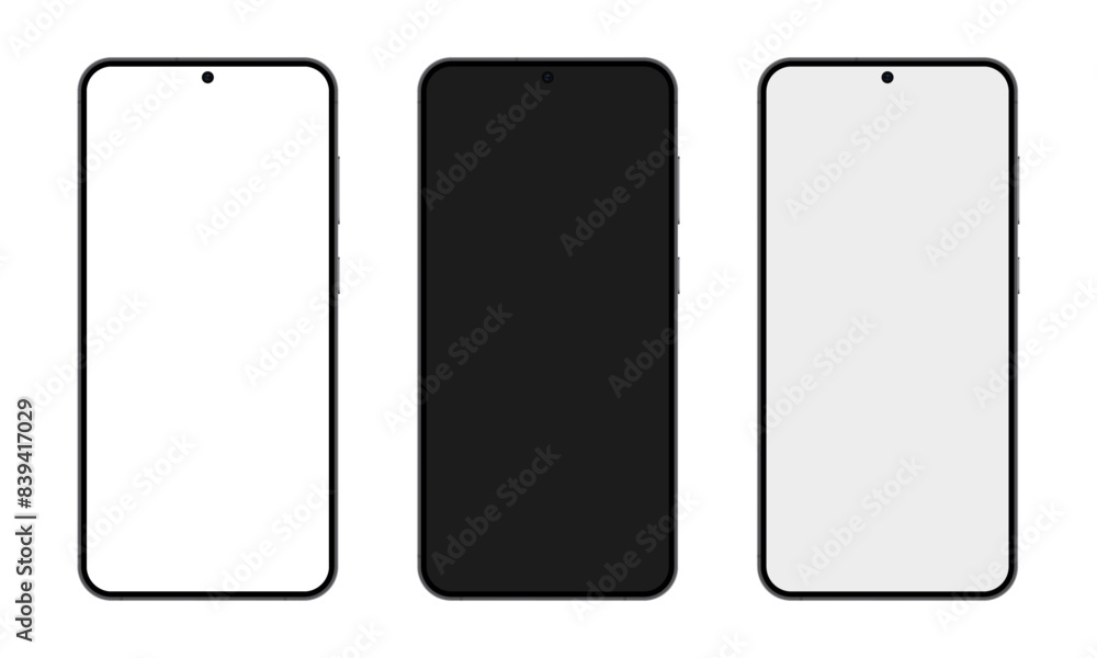 Mobile phones with 3 different screens. Up to date Flagship smartphones vector graphic. Mobile phones with 3 different screens. Up to date Flagship smartphones vector graphic.