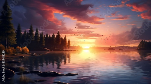 A series of digital wallpapers that depict the lake at different stages of the sunset. © Muhammad