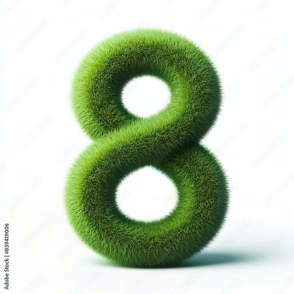 Number 8 made out of green grass, white background Number 8 made out of green grass, white background