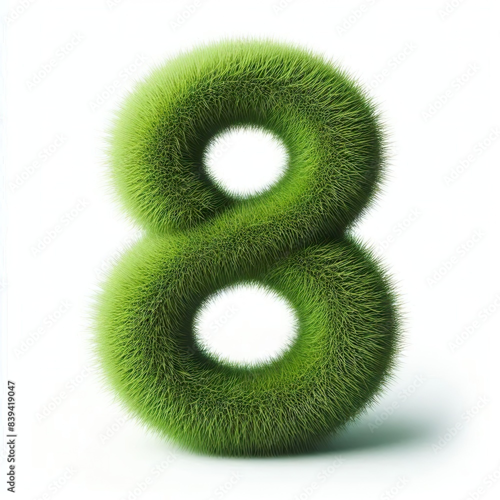 Number 8 made out of green grass, white background Number 8 made out of green grass, white background
