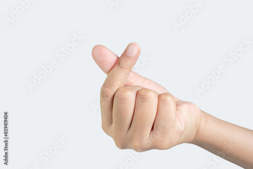 Mini heart hand isolated on white background.Sign finger can be used for the love world or valentine concept.