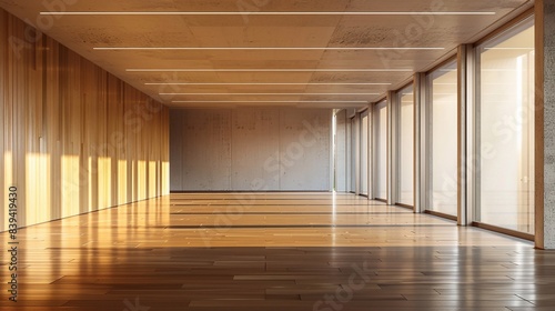 Empty hall with subtle warm tones, modern design, and ample space for creative interior design ideas © Sopacha
