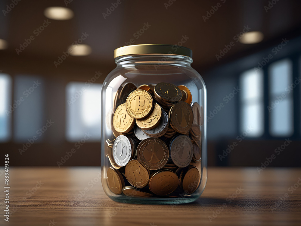 A jar of coins with International Day of Banks Ai generated A jar of coins with International Day of Banks Ai generated