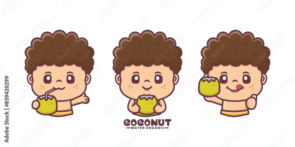 cute cartoon mascot with coconut