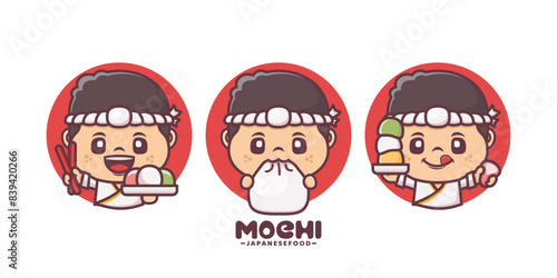 Mochi chef cartoon mascot, with different poses and expressions, vector illustration for culinary industry