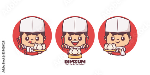 dim sum chef cartoon mascot, with different poses and expressions