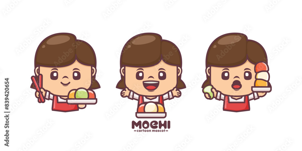 cute woman cartoon mascot with japanese food mochi cute woman cartoon mascot with japanese food mochi