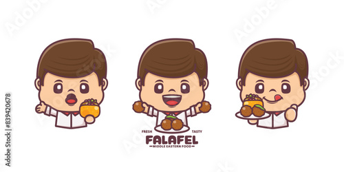 cute cartoon mascot with middle eastern food falafel