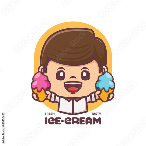 cute cartoon mascot with ice cream, vector illustration for culinary industry