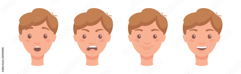 Man Head Showing Face Expression and Emotion Front Vector Set Man Head Showing Face Expression and Emotion Front Vector Set