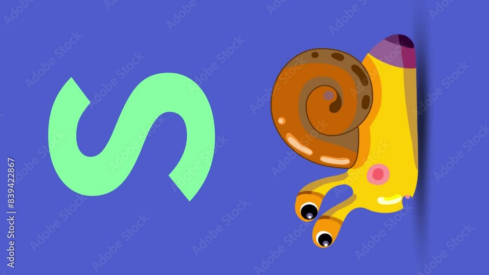 S letter big color vertical like snail cartoon animation. Animal loop. Educational serie with bold style character for children. Good for education movies, presentation, learning alphabet, etc... S letter big color vertical like snail cartoon animation. Animal loop. Educational serie with bold style character for children. Good for education movies, presentation, learning alphabet, etc...
