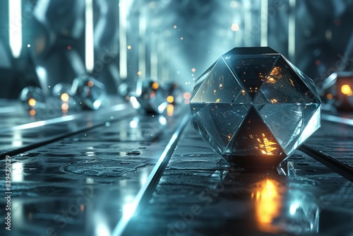 11 Holographic 3D polyhedra in a futuristic setting photo