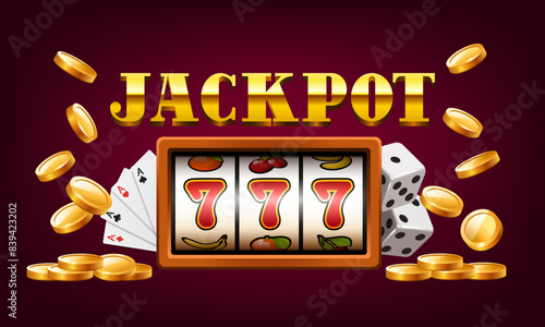 Jackpot illustration. Vector elements isolated on red background.