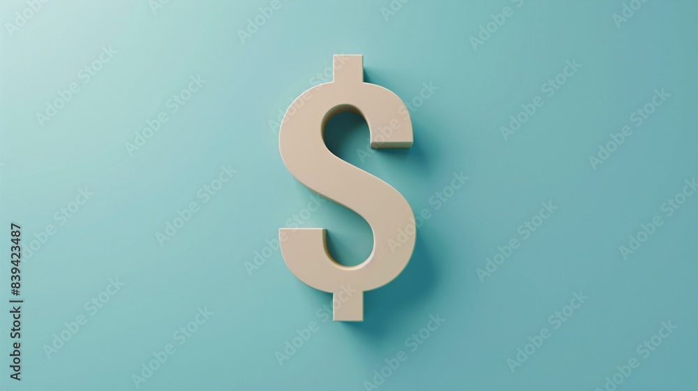 Clay dollar sign, direct view, luminous tones, against a pale blue backdrop Clay dollar sign, direct view, luminous tones, against a pale blue backdrop