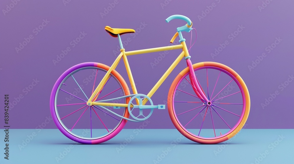 Obraz premium 3D clay bicycle, front view, lively colors, isolated on lavender